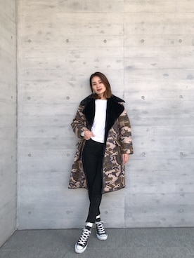 「迷彩」｜「アイテム（ムートンコート）」を使った、Vicente👖さん（レディース・162cm）の冬コーディネート