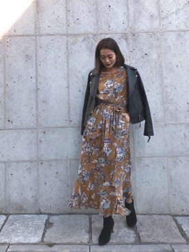 「Vicente（ヴィセンテ）のリアルレザーライダースジャケット（ライダースジャケット）」を使った、Vicente👖さん（レディース・162cm）の冬コーディネート