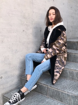 「迷彩」｜「アイテム（ムートンコート）」を使った、Vicente👖さん（レディース・162cm）の冬コーディネート