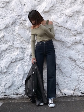 「アイテム（ライダースジャケット、シルバー系）」を使った、Vicente👖さん（レディース・157cm）の冬コーディネート