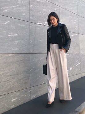 「Vicente（ヴィセンテ）のアイテム（ライダースジャケット）」を使った、Vicente👖さん（レディース・162cm）の秋コーディネート
