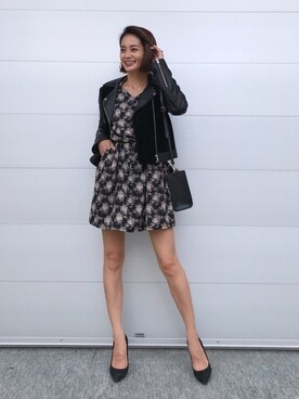「ライタースジャケット」｜「アイテム（ワンピース/ドレス）」を使った、Vicente👖さん（レディース・162cm）の秋コーディネート