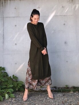「Vicente（ヴィセンテ）のEarth color maxiワンピース（ワンピース）」を使った、Vicente👖さん（レディース・162cm）の秋コーディネート