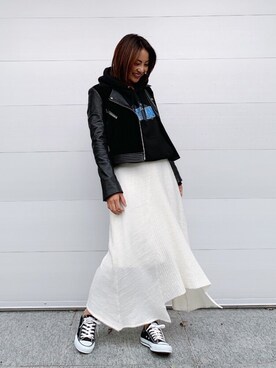 「Vicente（ヴィセンテ）のアイテム（ライダースジャケット）」を使った、Vicente👖さん（レディース・157cm）の秋コーディネート