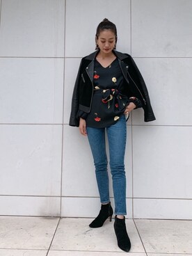 「Vicente（ヴィセンテ）のアイテム（ライダースジャケット）」を使った、Vicente👖さん（レディース・162cm）の秋コーディネート