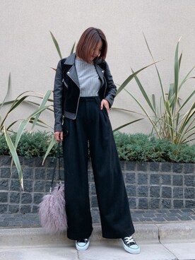 「Vicente（ヴィセンテ）のアイテム（ライダースジャケット）」を使った、Vicente👖さん（レディース・157cm）の秋コーディネート