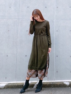 「Vicente（ヴィセンテ）のEarth color maxiワンピース（ワンピース）」を使った、Vicente👖さん（レディース・168cm）の秋コーディネート