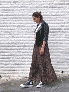 「Vicente（ヴィセンテ）のアイテム（ライダースジャケット）」を使った、Vicente👖さん（レディース・157cm）の秋コーディネート