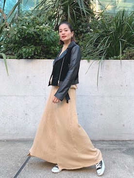 「Vicente（ヴィセンテ）のアイテム（ライダースジャケット）」を使った、Vicente👖さん（レディース・162cm）の秋コーディネート