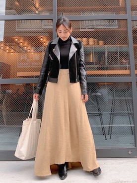 「Vicente（ヴィセンテ）のアイテム（ライダースジャケット）」を使った、Vicente👖さん（レディース・157cm）の秋コーディネート