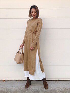 「Vicente（ヴィセンテ）のEarth color maxiワンピース（ワンピース）」を使った、Vicente👖さん（レディース・162cm）の冬コーディネート