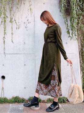 「Vicente（ヴィセンテ）のEarth color maxiワンピース（ワンピース）」を使った、Vicente👖さん（レディース・168cm）の冬コーディネート