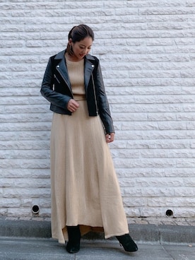 「Vicente（ヴィセンテ）のアイテム（ライダースジャケット）」を使った、Vicente👖さん（レディース・157cm）の冬コーディネート
