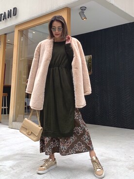 「Vicente（ヴィセンテ）のEarth color maxiワンピース（ワンピース）」を使った、Vicente👖さん（レディース・162cm）の冬コーディネート