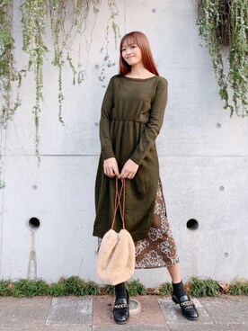「Vicente（ヴィセンテ）のEarth color maxiワンピース（ワンピース）」を使った、Vicente👖さん（レディース・168cm）の冬コーディネート