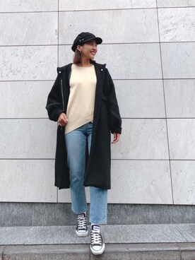 「CONVERSE（コンバース）のconverse コンバース ALL STAR 100 COLORS OX オールスター 100 カラーズ オックス 32861791 BLACK（スニーカー）」を使った、Vicente👖さん（レディース・157cm）の冬コーディネート