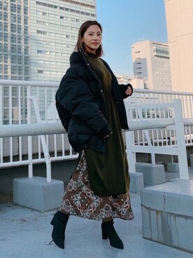 「Vicente（ヴィセンテ）のEarth color maxiワンピース（ワンピース）」を使った、Vicente👖さん（レディース・157cm）の冬コーディネート