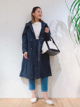「Vicente（ヴィセンテ）のマウンテンロングコート（マウンテンパーカー）」を使った、Vicente👖さん（レディース・157cm）の春コーディネート