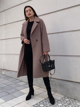 「ブラウン×ブラック」｜「アイテム（チェスターコート）」を使った、Vicente👖さん（レディース・162cm）の秋コーディネート