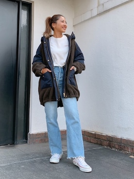 「ブリーチデニム」｜「アイテム（ブルゾン）」を使った、Vicente👖さん（レディース・157cm）の冬コーディネート