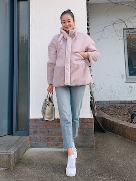 「アイテム（ムートンコート、ピンク系）」を使った、Vicente👖さん（レディース・162cm）の冬コーディネート