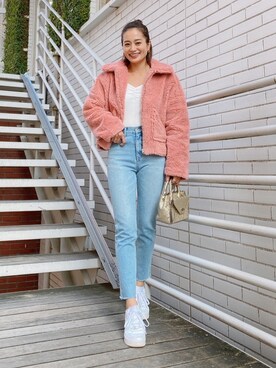 「ブリーチデニム」｜「アイテム（ブルゾン）」を使った、Vicente👖さん（レディース・162cm）の冬コーディネート