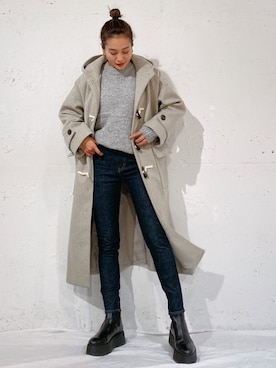 「スキニーデニム」｜「アイテム（ダッフルコート）」を使った、Vicente👖さん（レディース・162cm）の冬コーディネート