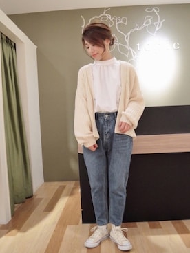 「テーパードデニム」｜gocciさん（レディース・160cm）の冬コーディネート