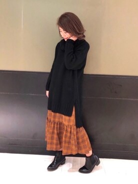 「タートルネック」｜「アイテム（チュニック）」を使った、gocciさん（レディース・160cm）の冬コーディネート