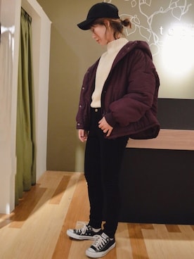 「スキニー」｜「アイテム（その他アウター）」を使った、gocciさん（レディース・160cm）の冬コーディネート