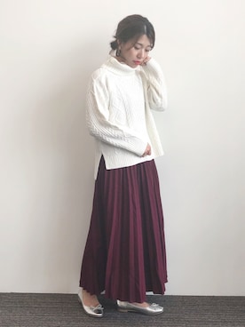 「earth music&ecology（アースミュージックアンドエコロジー）のアイテム（ニット/セーター、ブラック系）」を使った、gocciさん（レディース・160cm）の冬コーディネート