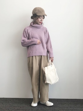 「earth music&ecology（アースミュージックアンドエコロジー）のアイテム（ニット/セーター、ブラック系）」を使った、gocciさん（レディース・160cm）の冬コーディネート