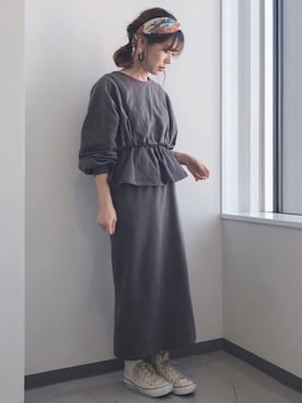 「ぺプラムトップス」｜「アイテム（ワンピース/ドレス）」を使った、gocciさん（レディース・160cm）の冬コーディネート