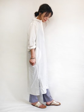 「スリットパンツ」｜「アイテム（シャツワンピース）」を使った、gocciさん（レディース・160cm）の夏コーディネート