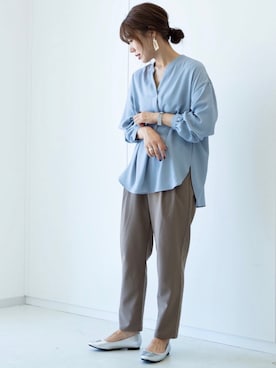 「とろみシャツ」｜gocciさん（レディース・160cm）の夏コーディネート