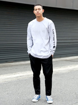 「袖プリント」｜「アイテム（Tシャツ/カットソー）」を使った、Ressaca staffさん（メンズ・181cm）の秋コーディネート