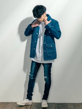 「スキニーデニム」｜「アイテム（カバーオール）」を使った、Ressaca staffさん（メンズ・180cm）の春コーディネート