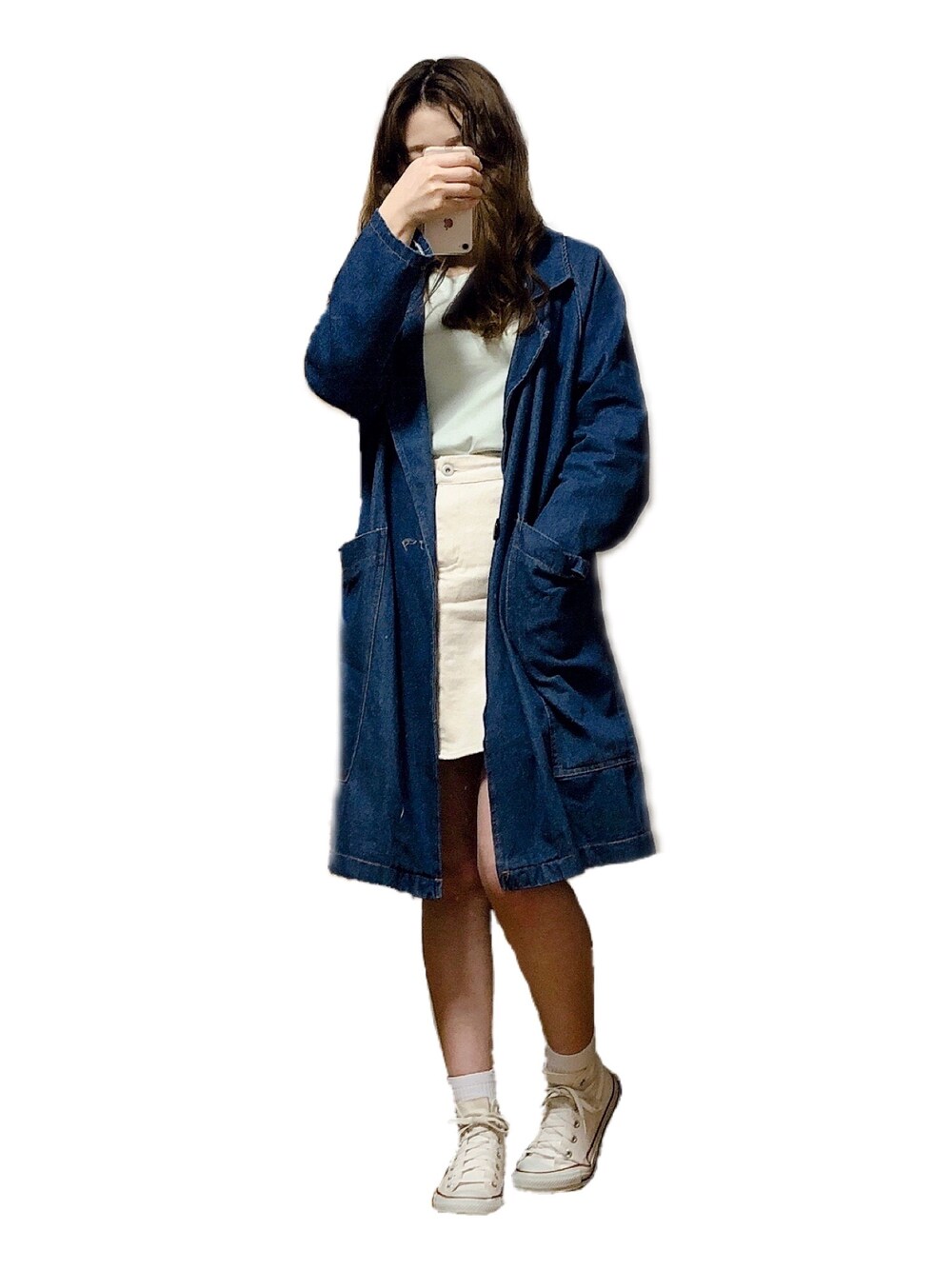 「プチプラコーデ、春コーデ、UNIQLO、GRL、カジュアル、ピスタチオ、ootd、スニーカー、デニムジャケット、converse」｜「UNIQLOのアイテム（Tシャツ/カットソー、グリーン系）」を使った、神谷実紀さん（レディース・161cm）の春コーディネートの1枚目の写真