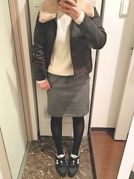 「スウェットスカート」｜「アイテム（ブルゾン）」を使った、ちっちさん（レディース・160cm）の冬コーディネート