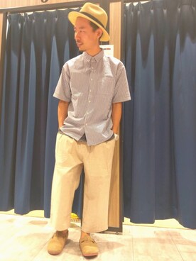 「Confirm（コンファーム）のアイテム（帽子）」を使った、コンファーム・イルズ 盛岡さん（メンズ・167cm）の夏コーディネート