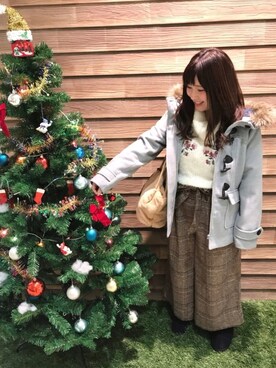 「グレンチェック」｜「アイテム（ダッフルコート）」を使った、だいわさん（レディース・155cm）の冬コーディネート