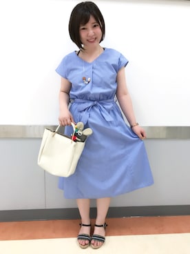 「DRESKIP（ドレスキップ）のアイテム（シャツワンピース）」を使った、だいわさん（レディース・155cm）の夏コーディネート