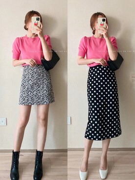 「未知のアイテム（ニット/セーター、レッド系）」を使った、Amanda·Lanさん（レディース・160cm）の秋コーディネート