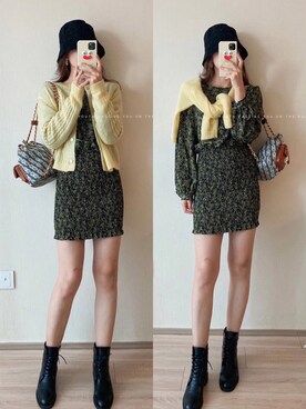 「碎花连衣裙のアイテム（ワンピース、その他）」を使った、Amanda·Lanさん（レディース・160cm）の秋コーディネート