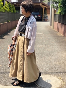 「ラップスカート」｜「アイテム（トレンチコート）」を使った、Miina(1ω5)さん（レディース・155cm）の夏コーディネート