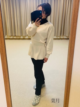 「ぺプラムトップス」｜「アイテム（ノーカラージャケット）」を使った、葉月さん（レディース・154cm）の冬コーディネート