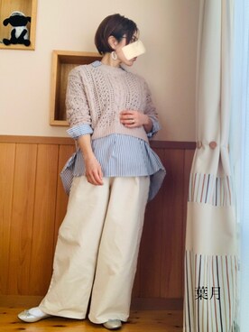 「ホワイトデニム」｜「アイテム（ステンカラーコート）」を使った、葉月さん（レディース・154cm）の冬コーディネート