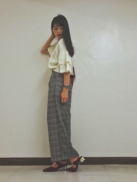 「ENVYM（アンビー）のＭＩＸ ＨＥＥＬ ＰＵＭＰＳ（パンプス）」を使った、ASUKAさん（レディース・170cm）の秋コーディネート