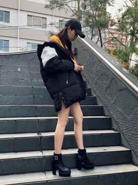 「ENVYM（アンビー）のアイテム（帽子）」を使った、ASUKAさん（レディース・170cm）の冬コーディネート