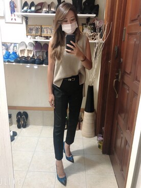 「ZARA（ザラ）のアイテム（スラックス、ブラック系）」を使った、らぁこさん（レディース）の秋コーディネート